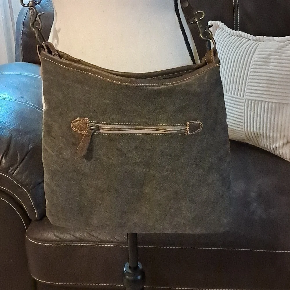 Myra Waco Tribal Cotton Leather Accents Crossbody Tote Bag Festival Boho Hippie